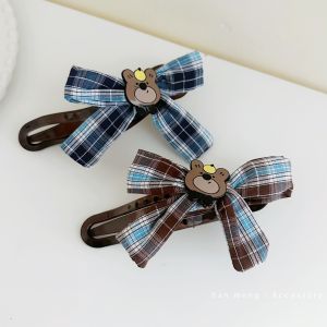 Korean Style Plaid Color Block Butterfly Knot Duckbill Clip Womens New Fashion High End Feeling Hair Accessories