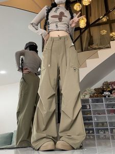 American Retro Cargo Pants Women Fall 2024 New Arrival Loose High Waist Slimming Straight-Leg Trousers Casual Wide-Leg Pants