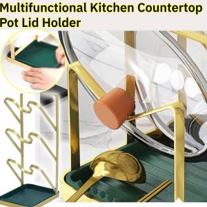 Kitchen Multifunctional Luxury Countertop Pot Lid Holder No-Punch Pot Lid Rack Kitchen Accessories