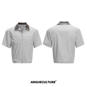 Tagkita Youth Spring Short Sleeve Jacket And Pants Set Metal Rivet PU Leather Patchwork Workwear Cotton Nylon Spandex Blend