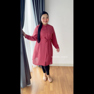 Plus Size (XL-4XL) Embroidery Full Button Nursing Friendly Long Blouse Muslimah Tops (4873)