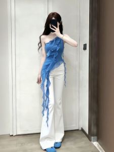 CHANGTONG | Unique Off-Shoulder Stylish Top and Jeans Set