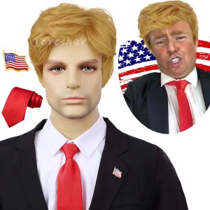 Synthetic Blonde Wig for Costume Mens Layered Heat Resistant Pixie Cut Wigs Famous People Cosplay Wigs Red Baseball Hat