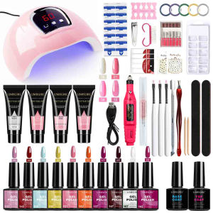 LIMEGIRL 8ml Gel Nail Polish Kit with UV Nail Lamp Electric Nail Drill UV Soaking Gel Base and Top Coat Gel Polish Nail Tool Kit