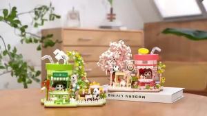 CONUSEA | Panda Milk Tea Coffee House Building Block Street View Scene Model Micro Bricks DIY Puzzle Assembly Toy Desktop Home Decor Gifts
