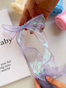 ริบบิ้นผ้าโปร่ง ริบบิ้นคลื่น ริบบิ้นผ้าซาตินแฟนตาซี หน้ากว้าง4cm 10 หลา/ม้วนห