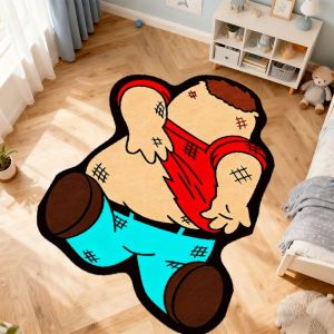 VIKAMA Cartoon Boy Alien Plush Doormat Non-Slip Absorbent Retro Anime Floor Mat Living Room and Bedroom Home Decor Rug
