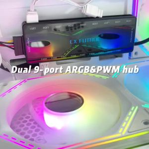 Computer case cooling Fan Hub,9 Sets of ARGB and PWM InterfacesBottom magnetic design,Support motherboard synchronization