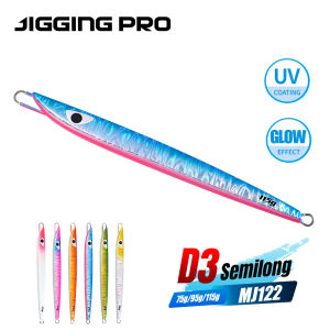 JIGGING PRO D3 Semilong Vertical Metal Jig 75g 95g 115g Fast Sinking Jigging Lure Saltwater Artificial Fishing Lures Tuna Bonito