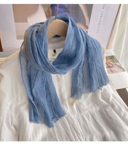 Versatile Solid Color Cotton Linen Scarf Womens Spring Autumn Thin Winter Student Korean Style Summer Pleated Japanese Style Neck Warmer Small Silk Scarf