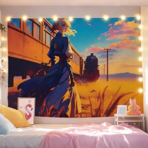 VIKAMA Violet Evergarden Anime Tấm Thảm Treo Tường Polyester Trang Trí Phòng Cho Phòng Ngủ Ký Túc Xá Phòng Khách Thẩm Mỹ In Hình