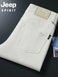 Jeep High Waist Thickened Straight Leg Jeans White Casual Loose Fit for Middle-Aged And Elderly Spring Autumn Long Pants