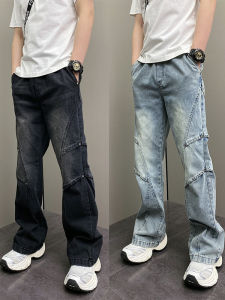 Spring Autumn Mens Casual Harlan Straight Leg Wide Leg Retro Washed Jeans Loose Fit Comfortable Cotton Polyester Blend