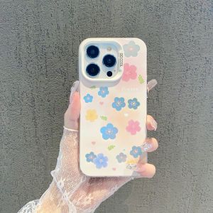 Double-layer design phone case For iPhone 16ProMax/15ProMax/15Pro/15Plus/16Pro/16Plus small floral pattern iPhone11/12/13/14 Pro Max camera higher than the protection design iPhone14Plus/13Pro/11Pro/12Pro