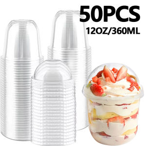 50PCS Disposable Plastic Dessert Cups with Dome Lids Milk Tea Fruit Dessert Cups Juice Coffee Ice Cream Parties Birthday Wedding