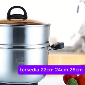 Panci Steamer Kukus Stainless Bahan Tebal Kukus Steamer 2 Tingkat Susun Stainless Steel Somay Bakpao