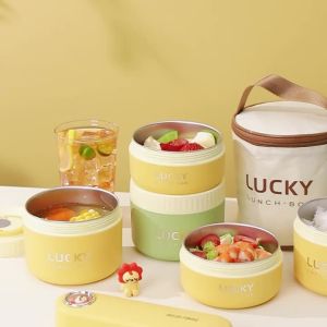 Hộp Cơm Trưa Cách Nhiệt Bằng Thép Không Gỉ 304 Hình Tròn Kín Hơi Giữ Nhiệt Dành Cho Trẻ Em Học Sinh Có Thể Dùng Lò Vi Sóng Thân Thiện Với Môi Trường