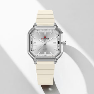 NAVIFORCE Original Womens Square Watch Quartz Movement Luminous Pointer Simple Lightweight Silicone Strap 5ATM Waterproof Womens Lady Casual Fashion Watch NF6108