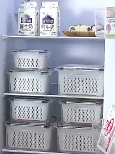 Fridge Food Storage Container Set with Lids with StrainerPlastic Fresh Produce Saver Vegetable Fruit Meat Storage Organization