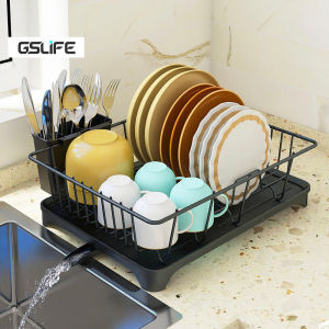 GSlife🔥🔥Dish Drying Rack Dish Drainer With Drip Tray Foldable Dish Plate Drying Rack Organizer Tableware Shelf Drainer Carbon Steel Storage Holder for Kitchen Counter
