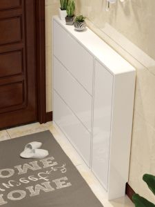 Ultra-Thin Flip-Flop Shoe Cabinet Painted Modern Minimalist White Entrance Hallway Shoe Rack Home Use Doorstep Space
