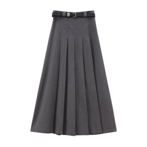 Chic Plaid Midi Skirt And Top Set College Style Design Sense Splicing Short Shirt Womens Fashion Ensemble Long Sleeve Polo Collar