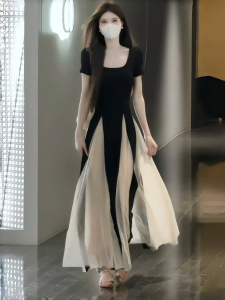 Váy Midi Chữ a Xếp Ly Tay Ngắn Xếp Ly Kiểu Pháp Hepburn Cho Nữ Mùa Hè Cao Cấp Ôm Eo Thon Gọn Váy Dài