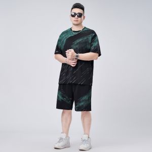 Loose Fit Summer Sportswear Set for plus Size Men Short Sleeve T-Shirt And Shorts Thin Cotton Lycra Casual Wear Teen Boys