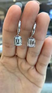 Serenity Day total 4cttw Real D Color 2ct Emerald Cut Moissanite Earrings For Women S925 Sterling Silver Stud Jewelry Moissanite Earrings Hoop Emerald Cut Moissanite Earring