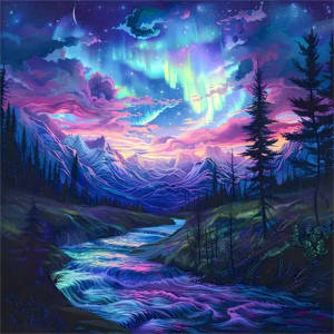 Huacan 5D DIY Diamond Painting Aurora Scenery Full Drill Diamond Mosaic River Mountain Landscape Set Wall Decor