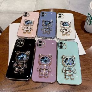 YiaMia เคสโทรศัพท์แฟชั่นสำหรับ Huawei Nova 3i Nova 5T Y6P 2020 Y9 2019 Y9 2019ตัวชุบโลหะหรูหรา TPU แบบนิ่มเคสโทรศัพท์กันน้ำพร้อมที่ยึดหมีอวกาศ