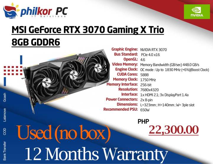 MSI GeForce RTX 3070 Gaming X Trio (used) Graphics Card | Lazada PH