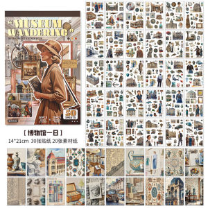 Slow Enjoyment Life Sticker Books 50 Sheets Vintage Character Antique Items Landscaping Decorative Stickers Aesthetic Scrapbook