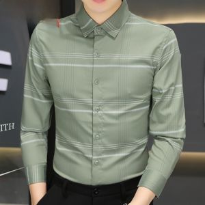 HENGYUANXIANG | Hengyuanxiang Mens Long Sleeve Casual Shirt Slim Fit Striped Fashionable Autumn Spring New Style Standard Edition Button Up
