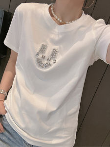 เสื้อยืดคอกลมแขนสั้นผ้าฝ้ายแท้สไตล์ย้อนยุคสำหรับผู้หญิง เสื้อผ้าทำงานแขนยาวทรงเข้ารูปฤดูร้อน แฟชั่นเสื้อยืด