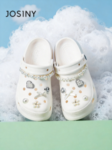 Josiny | Thick Sole Platform Hole Pattern Pearl Decorative Summer Slippers