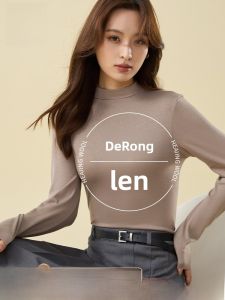 MiiOW | Áo sơ mi cổ cao bằng lông cừu MiiOW dành cho nữ Áo lót mùa thu đông Áo khoác ngoài màu trơn thường ngày Áo chui đầu dài tay