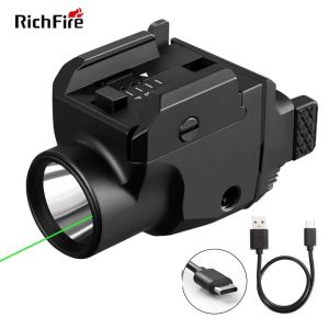 RichFire | 1200LMS Multifunctional Tactical Torch 2 In1 Flashlight Green Sight Rechargeable Picatinny Mount for Hunting Camping Security
