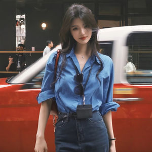 DUOFEIYAN | Vintage Style Blue Long Sleeve Shirt for Women Autumn New Arrival Loose Fit