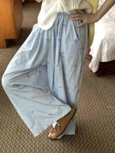 Quần Dài Thường Ngày Hollyii 2025 Mùa Hè Mới Cho Nữ Cạp Cao Quần Dài Kẻ Sọc Thắt Nơ Quần Dài Thẳng Phong Cách Hàn Quốc Quần Dài Thường Ngày