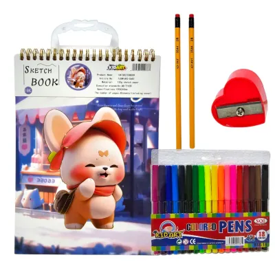 Kid Art Sketch Book Colored Pen Pencil and Sharpener Set