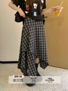 High Waist Plaid Mini Skirt Womens Slimming A-Line Midi Skirt Scottish Girl Design Sense Asymmetrical Korean Style Commute
