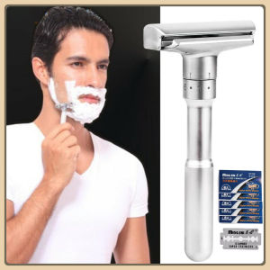 จัดส่งที่รวดเร็ว มีดโกนหนวด ปรับได้ 6 ระดับ ทรงคลาสสิค ฟรี ใบมีด 5 ใบ (เงิน) ปรับความปลอดภัยมีดโกน Double Edge Classic Mens โกนหนวดอ่อนถึงก้าวร้าว 1-6 ไฟล์กำจัดขนเครื่องโกนหนวด 5 ใบมีด