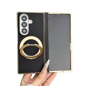 szhaiyu | Magnetic Leather Phone Case For Samsung Galaxy Z Fold 7 8 Ultra With Electroplated 360 Rotating Bracket Hinge Protective Cover