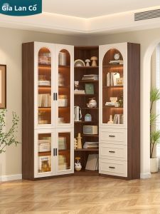 JIALANGE | Vintage Corner Bookcase with Glass Doors