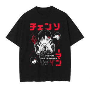 Bandai | Anime Chainsaw Man T Shirts Vintage Washed Kobeni T-shirt Manga Denji Power Reze T Shirt Makima Tops Tees 100% Cotton