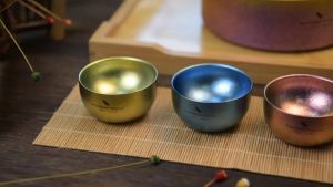 Boundless Voyage ที่มีสีสันไทเทเนียมสองชั้นถ้วยปากกว้างไวน์ชาแก้ว Drinkware ตั้งแคมป์ถ้วยน้ำ30มิลลิลิตร Ti3082D