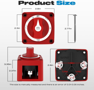 Battery Disconnect Switch 300A 1-Both-2-Off Heavy Duty Cutoff Switch 12V-48V Waterproof Ignition Protected Power Kill Switch