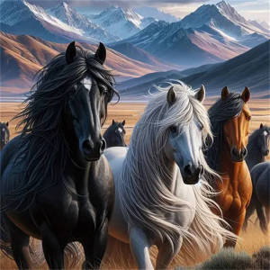 Huacan Brave Herd Of Horses Diamond Painting Mountain Full Square Round 5D DIY Diamond Mosaic Rhinestone Pictures Embroidery