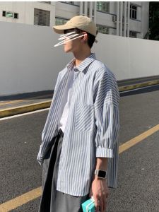 Cleanfit Three-Quarter Sleeve Shirt Mens New Arrival Japanese Style Youth Blue Stripes Shirt K-style Early Spring Thin Coat